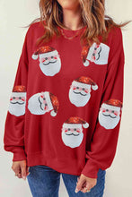 Load image into Gallery viewer, Sequin Santa Patch Round Neck Sweatshirt