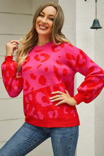 Load image into Gallery viewer, Leopard Round Neck Dropped Shoulder Sweater