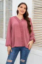 Load image into Gallery viewer, Plus Size Lace Trim V-Neck Balloon Sleeve Blouse