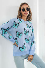 Load image into Gallery viewer, Butterfly Pattern Round Neck Dropped Shoulder Sweater