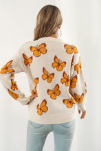 Load image into Gallery viewer, Butterfly Pattern Round Neck Dropped Shoulder Sweater