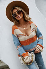 Load image into Gallery viewer, Color Block V-Neck Dropped Shoulder Sweater