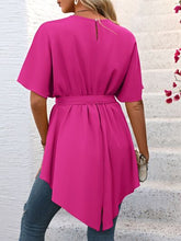 Load image into Gallery viewer, Tied Round Neck Half Sleeve Blouse