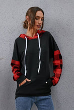Load image into Gallery viewer, Plaid Drawstring Dropped Shoulder Hoodie