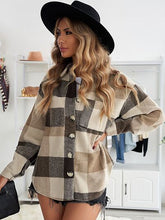 Load image into Gallery viewer, Plaid Button Up Dropped Shoulder Jacket