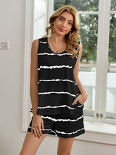 Load image into Gallery viewer, Striped Round Neck Tank and Shorts Lounge Set
