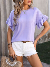 Load image into Gallery viewer, Ruffled Round Neck Short Sleeve Blouse