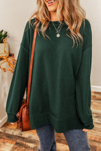 Load image into Gallery viewer, Round Neck Drop Shoulder Slit Sweatshirt