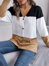 Load image into Gallery viewer, Cable-Knit Striped Button Up Cardigan