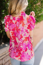 Load image into Gallery viewer, Frill Floral Mock Neck Cap Sleeve Blouse