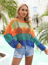 Load image into Gallery viewer, Color Block Openwork Boat Neck Cover Up