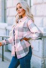 Load image into Gallery viewer, Plaid Button Up Dropped Shoulder Jacket