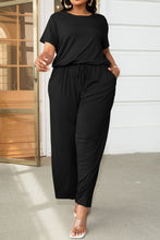 Load image into Gallery viewer, Plus Size Drawstring Waist Short Sleeve Jumpsuit