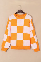 Load image into Gallery viewer, Checkered Exposed Seam Drooped Shoulder Sweater