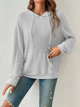 Load image into Gallery viewer, Ribbed Dropped Shoulder Drawstring Hoodie