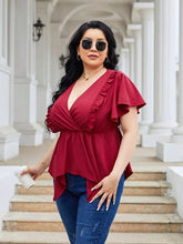 Load image into Gallery viewer, Plus Size Frill Surplice Flutter Sleeve Blouse