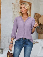 Load image into Gallery viewer, Lace Detail V-Neck Three-Quarter Sleeve Blouse