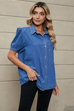 Load image into Gallery viewer, Puff Sleeve Collared Denim Top