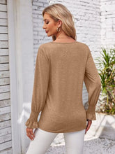 Load image into Gallery viewer, Smocked V-Neck Long Sleeve Blouse