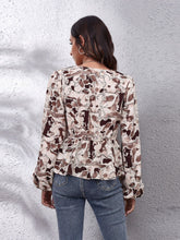 Load image into Gallery viewer, Ruched Printed V-Neck Long Sleeve Blouse
