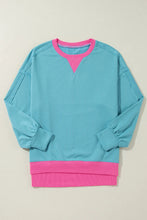 Load image into Gallery viewer, Contrast Round Neck Dropped Shoulder Long Sleeve Sweatshirt
