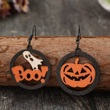 Load image into Gallery viewer, Hollow Pumpkin &amp; Letter Wooden Earrings
