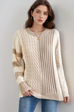 Load image into Gallery viewer, Cable-Knit Color Block Round Neck Sweater
