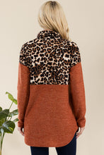 Load image into Gallery viewer, Celeste Full Size Curved Hem Leopard Turtleneck Long Sleeve Blouse
