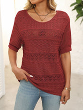 Load image into Gallery viewer, Mandy Openwork Round Neck Half Sleeve Knit Top
