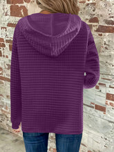 Load image into Gallery viewer, Full Size Texture Button Detail Drawstring Long Sleeve Hoodie
