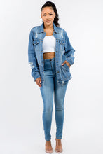 Load image into Gallery viewer, American Bazi Full Size Button Up Distressed Denim Jacket
