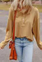 Load image into Gallery viewer, Waffle-Knit Half Button Round Neck Long Sleeve Top
