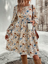 Load image into Gallery viewer, Tiered Floral Round Neck Long Sleeve Dress
