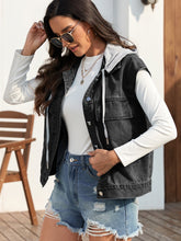 Load image into Gallery viewer, Drawstring Button Up Sleeveless Denim Jacket
