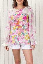 Load image into Gallery viewer, Floral Round Neck Flounce Sleeve Blouse
