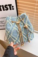 Load image into Gallery viewer, Chain Drawstring Raw Edge Denim Bucket Bag
