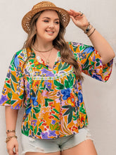 Load image into Gallery viewer, Plus Size Printed Tie Neck Half Sleeve Blouse
