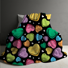 Load image into Gallery viewer, Blanket - Valentine’s Day - Conversation Hearts on Black - PREORDER

