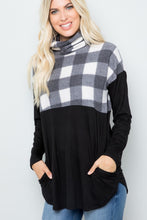 Load image into Gallery viewer, Celeste Full Size Pocketed Plaid Turtleneck Long Sleeve Blouse
