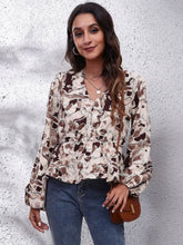 Load image into Gallery viewer, Ruched Printed V-Neck Long Sleeve Blouse
