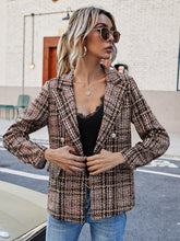 Load image into Gallery viewer, Full Size Plaid Lapel Collar Blazer
