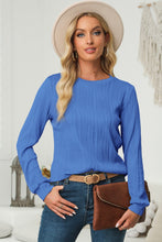Load image into Gallery viewer, Textured Round Neck Long Sleeve Blouse
