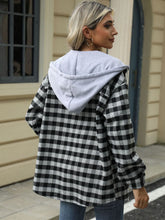 Load image into Gallery viewer, Drawstring Plaid Long Sleeve Hooded Jacket
