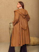 Load image into Gallery viewer, Plus Size Tied Long Sleeve Hooded Coat with Pockets
