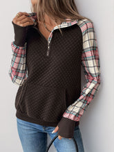 Load image into Gallery viewer, Perfee Plaid Half Zip Long Sleeve Sweatshirt
