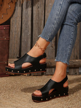 Load image into Gallery viewer, PU Leather Studded Wedge Sandals
