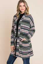 Load image into Gallery viewer, BOMBOM Geometric Open Front Long Sleeve Cardigan with Pockets
