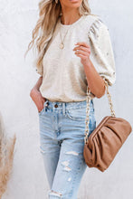 Load image into Gallery viewer, Rhinestone Pearl Detail Round Neck Puff Sleeve Top
