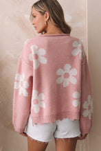 Load image into Gallery viewer, Pearl Trim Flower Round Neck Sweater
