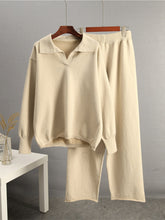 Load image into Gallery viewer, Johnny Collar Long Sleeve Top and Pants Sweater Set
